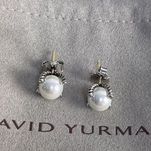 David Yurman Silver and Gold Pearl Earrings